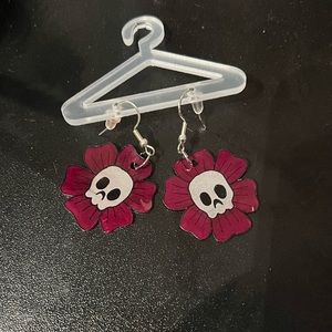 Handmade skull flower shrinky dink earrings!!